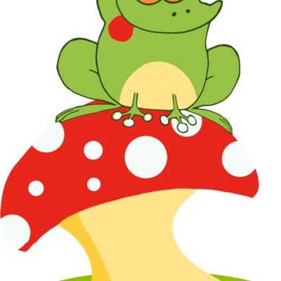 green frog sitting on toadstool red white Thumbnail